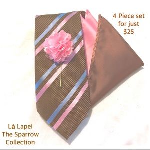 Brown and pink necktie set.
